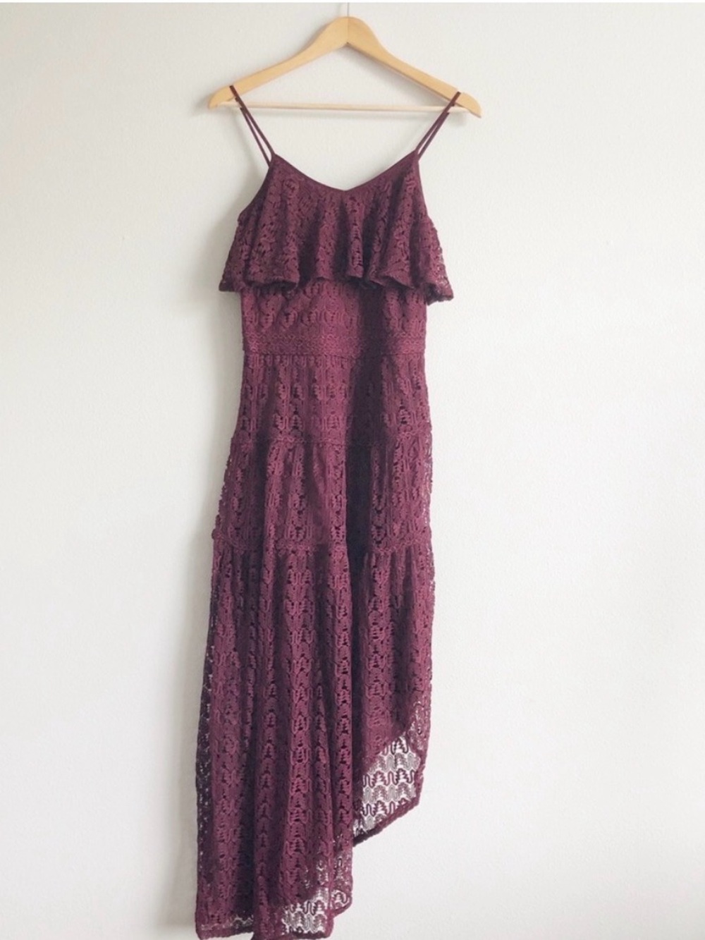 foxiedox Burgundy Lace Midi Dress with Ruffle Bodice